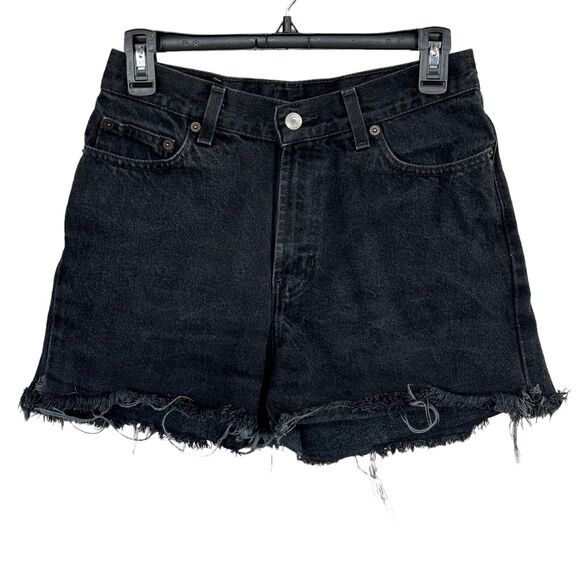 Old Navy SZ 2-4 Jean Shorts Hi-Rise Frayed Hems Pockets Zip-Fly Black Wash - Picture 1 of 5